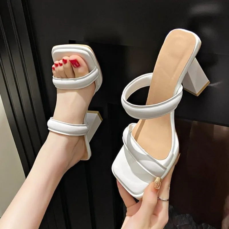 Fashionable One-piece Slippers , Square Heel High Heels, 2026 New Square Toe Style Cool Slippers