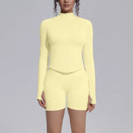 Women's Seamless Yoga Sets Sports Fitness Gym Zipper Long-Sleeve Jacket Hip Lift High-Waist Shorts Suits Workout Training Sets