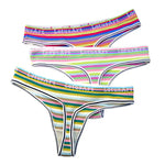 5Pcs/Set G-string Women Panties Female Low Waist Thongs Seamless Underwear Sexy Lingerie Rainbow Striped Cotton Underpants M-XL