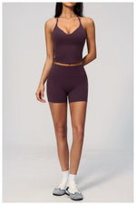 New Yoga Sets Women V Neck Back Criss Cross Sports Tank Top High Waist Butt Lift Shorts Fitness Suit Gym Running Workout Clothes