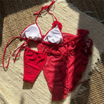 Sexy 3D Flower String Halter Bikinis 2025 Women Swimsuit Cover Ups Lace-up Thong Swimwear Beach Wear Bather 3 Piece Bikini Set