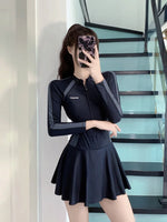 New plus size women's dress one-piece fresh women's swimsuit conservative slim fit long sleeved hot spring swimsuit