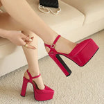 Platform Pointed Toe Sandals for Women Summer New Ankle Buckle Strap Gold Runway High Heels Large Size 43 Wedding Party Shoes