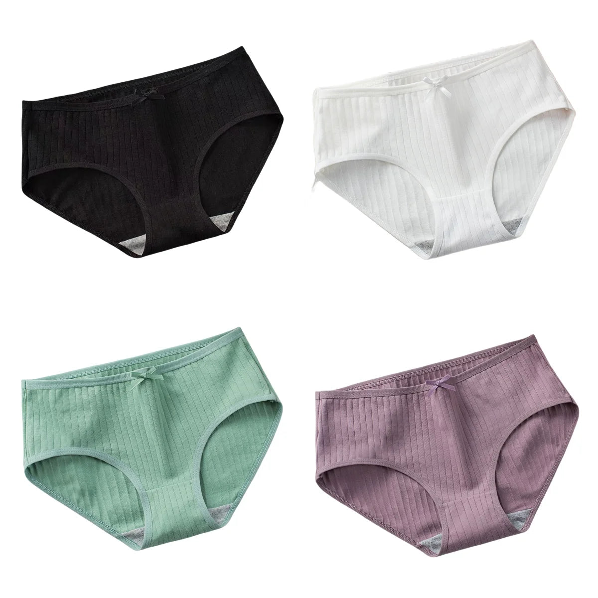 4Pcs/Set Women Cotton Panties Low Waist Briefs Breathable Comfort Underwear Sexy Lingerie Solid Color Underpants Intimates M-XL