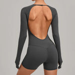 Women's Yoga Jumpsuits Sports Fitness Hip-lifting Long-sleeved Backless Running Training Workout Gym Shorts One-piece Bodysuits