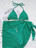 2026 New Sexy Bikini Set 3-Piece Solid Swimwear Swimsuit Women 3 Piece Bikinis Set Bathing Suit Beach Bikini Female Shiny Fabric