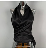 Women Blouses Slim Fit V-neck Lace Up Open Stitch Versatile Sleeveless Top For Female Chiffon Tops Summer Fashion PPAY