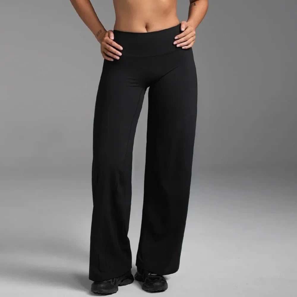 STOUREG Straight Leg Bottoms Women's Mid-Waist Yoga Pants GYM Leggings Naked Feel Pilates Running Sports Trousers