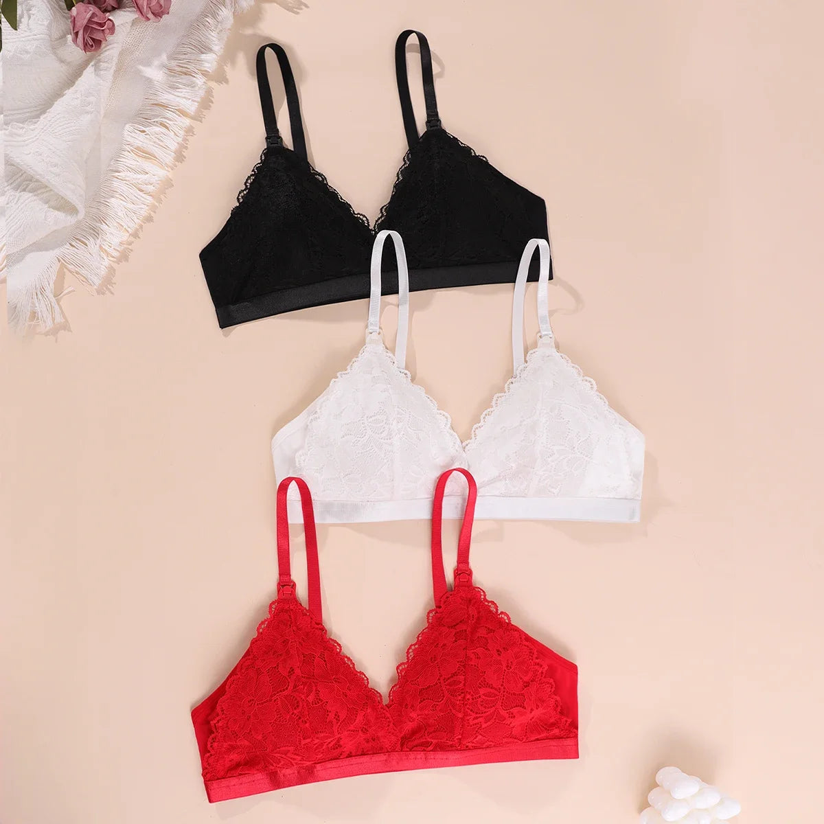 3 Piece Set Of Women'S Breastfeeding Underwear Comfortable Without Steel Rings And Anti Sagging Gathering Breastfeeding Bra