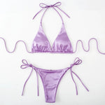 Sexy Satin Halter Brazilian Padded Bikini Female Swimsuit Women Swimwear Two-Pieces Bikini Set Bather Bathing Suit Swim V4966S