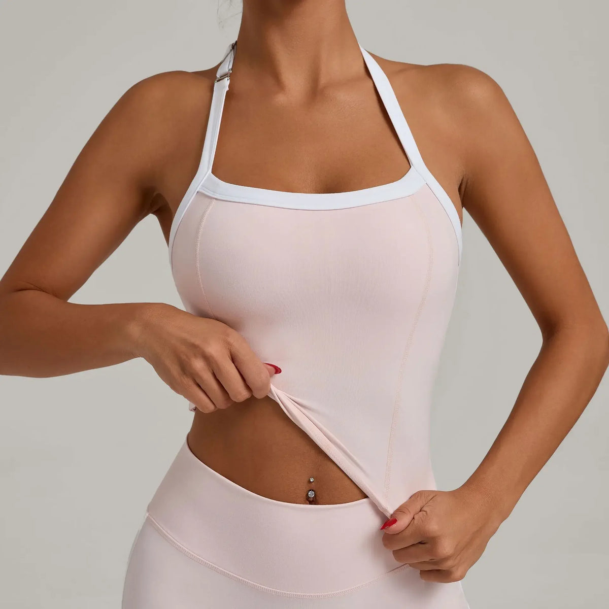 Women's Seamless Yoga Tank Top - Adjustable HALTER Neck & Quick-Dry Fitness Shirt Color Block Running Sports Gym Workout Top