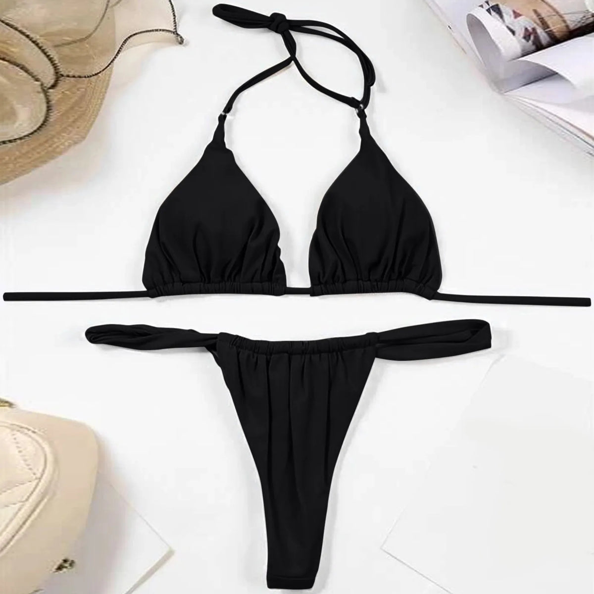 Sexy Bikini Set Two Piece Swimsuit Bikini Set Push Up Bra Solid Thong Women Swimwear Beachwear Bathing Suit Traje De BañO 2024