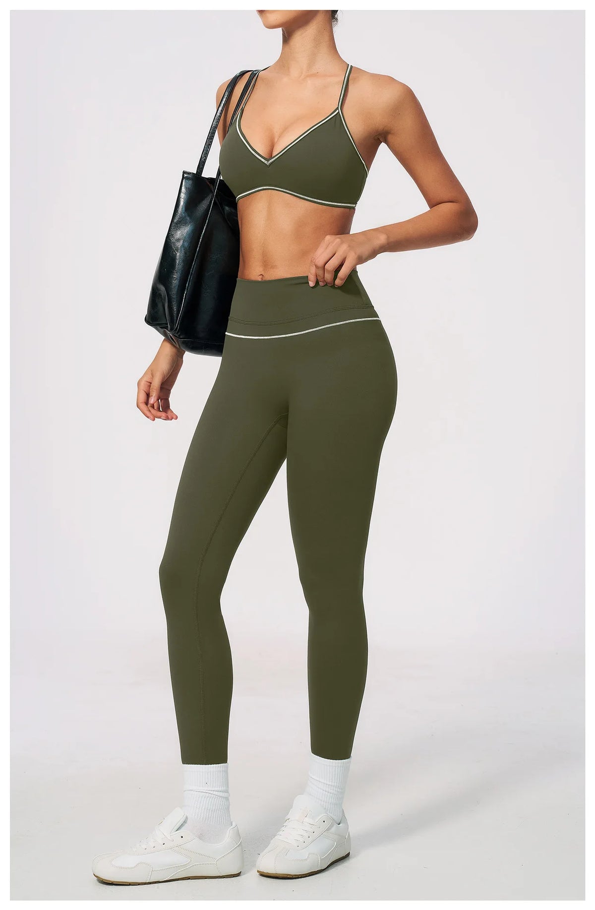 New Yoga Suit Women Color Blocked V-neck I Shape Sports Bra Fitness Clothes Summer Tight Running High Waist Leggings Tracksuit