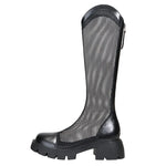 Women Summer Knee-high Mesh High Boots Female Breathable Platform Mesh Lace-up Knight Boots Thick Heel Hollow Long Knight 2025