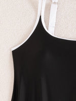 Black White Patchwork Tankini Set Swimwear Women 2026 Double Strap Push Up Tank Top High Waist Pocket Short Two Piece Swimsuit