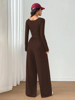 Women's Casual Solid Color Square Neck Long Sleeve A-Line Jumpsuit Pleating Wide Leg Loose Mopping Jumpsuit Spring/Fall 2026