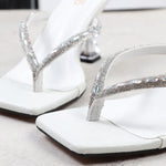 2025 Summer Flip Flops Crystal Slides Women 8cm High Heels Mules Crystal Glitter Block Low Heels Slippers Glitter Platform Shoes