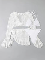 2026 Sexy Four-piece Women Swimsuit Long-sleeve Cover-up Swimwear Summer Solid Bikini Set Brazilian Beachwear Party bathing suit