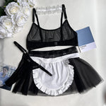 Maid Outfit Cosplay Mesh Lingerie Mesh Transparent Bra+Mini Skirt+Thongs Erotic Costumes Tempation Maid Uniforms Sexy Underwear