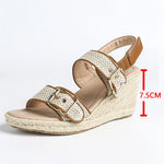 Summer Bohemian 2 Buckle Adjustable Straps Espadrille Wedge Sandals Women Leisure Roma Platform Beach Vacation High Heels Shoes