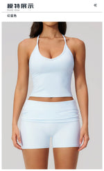 Summer 2Pcs Yoga Sets Women Camisole Slimming Sports Tank Top Pleate High Waist Shorts Fitness Suit Gym Running Excersize Wear