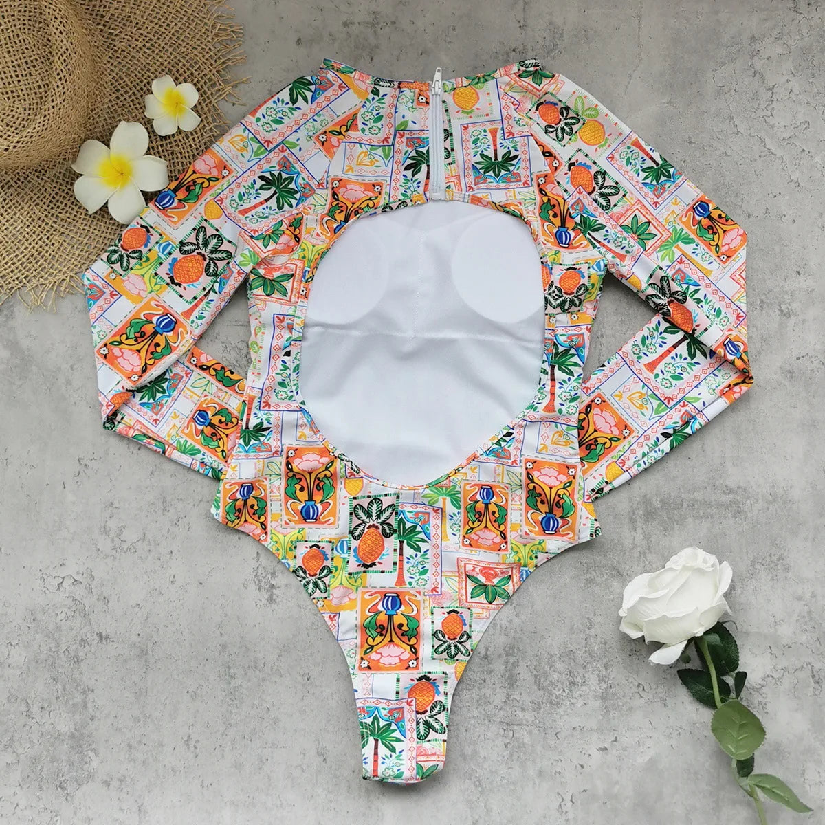2026 Printed Long Sleeve Swimsuit Sexy Swimwear Women Backless Surf Swim Suit Slimming Bathingsuit Bikini Bodysuit Beachwear