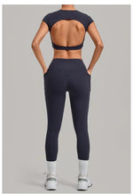 Women's Seamless Yoga Sets Sports Running High Waist Hip-lifting Pants Backless Short-sleeve Suits Workout Fitness Leggings Sets