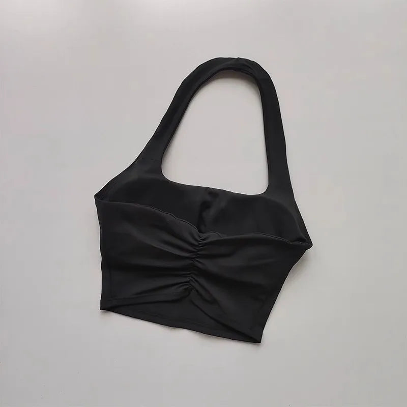 Women's Yoga Sports Bra Sexy Neckband Chest Cushion Beautiful Back Fashionable Pleat Gathering Sports Bra for Fitness