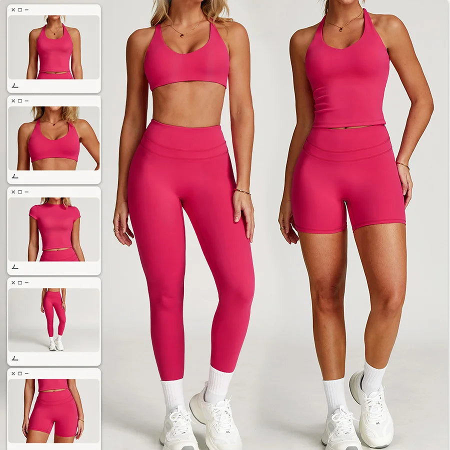 Yoga Set 2PCS Women Tracksuit Nude Feeling Workout Sets Gym Clothes Push Up Fitness Running Sportwear Sport Bra Leggings Suit