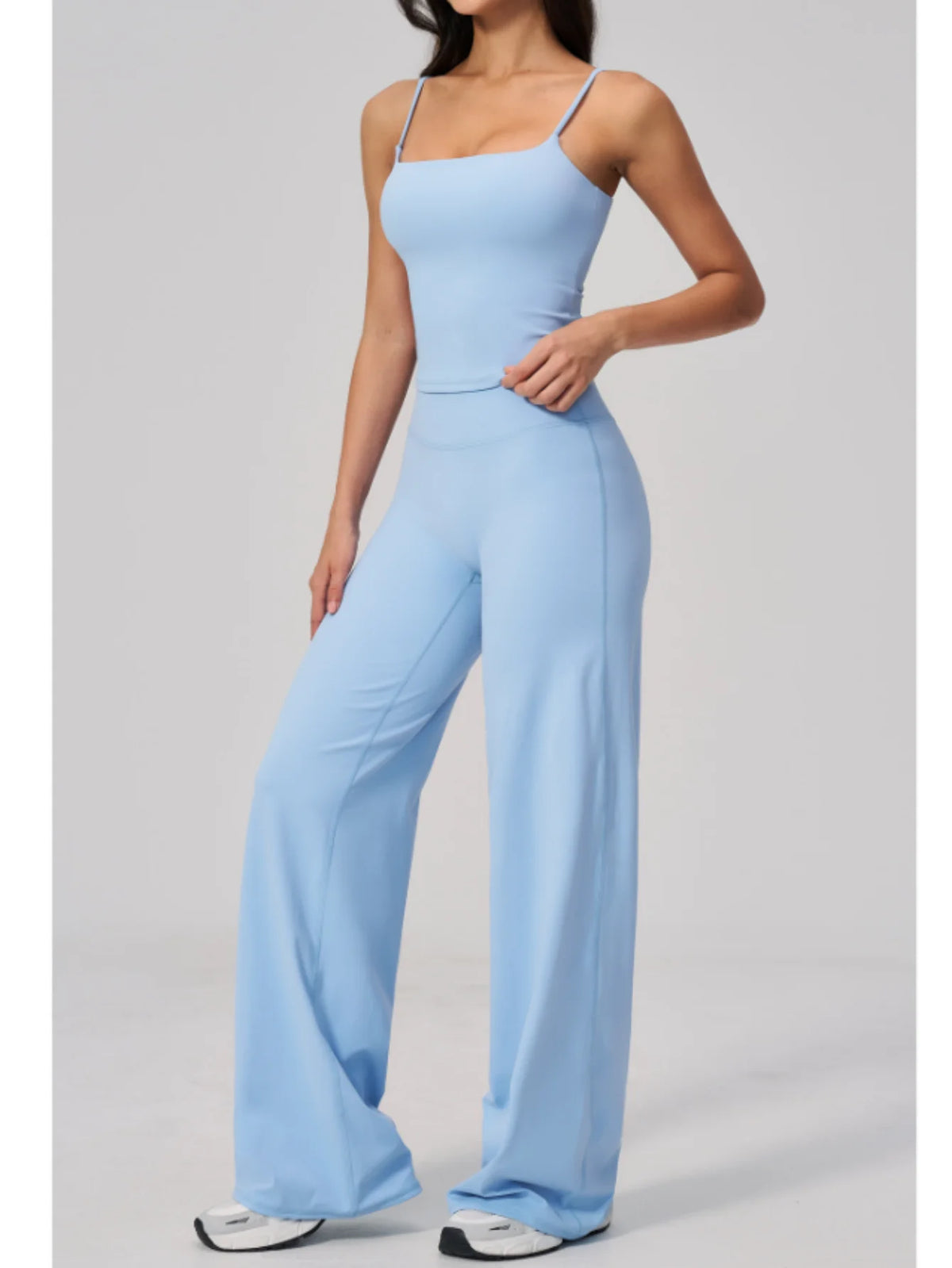 Yoga Suit Gym Fitness Set Hanging Neck Slim Sports Tank Top High Waist Wide Leg Pants Tracksuit Outdoor Running Athletic Wear
