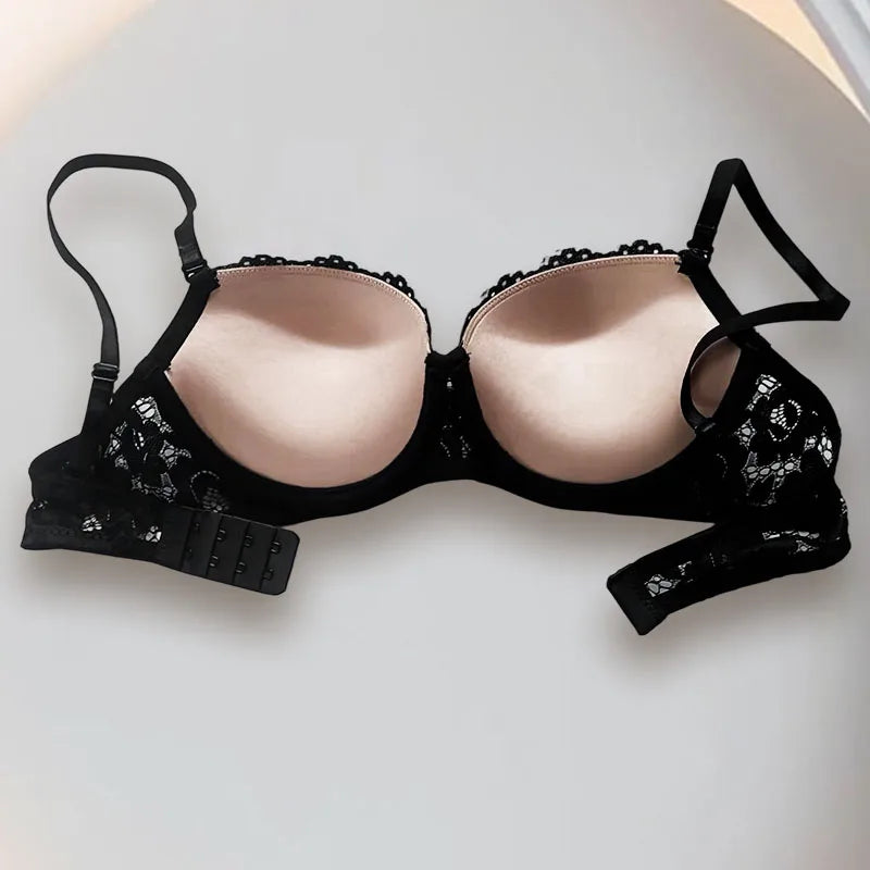 Women’s Push Up Lace Bra Comfort Padded Underwire Bra Lift Up Bras Black Super Push Up Bralette
