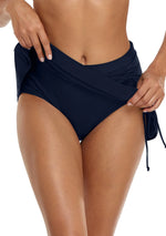 Women Solid Black Bikini Bottom Pleate High Waist Skirt Swimwear Briefs Tankini Bottoms Bikini Skirt Bottom Swimsuit Oversize