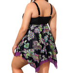Women Plus Size Summer Two Piece Tankini Set Paisley Print Quick Dry Modest Swimwear Sexy Ruffle Trim Sleeveless Top With Bottom