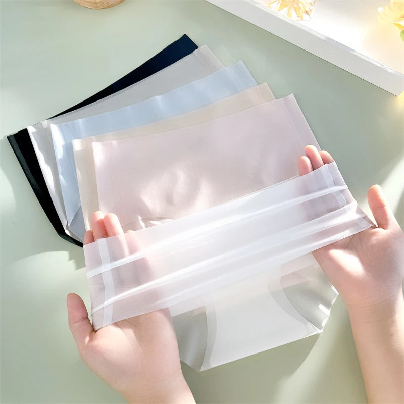 2PCS Seamless Ice Silk Briefs Women's Transparent Panties Sexy Breathable Underwear Female Stretch Erotic Korean Ultra Lingerie