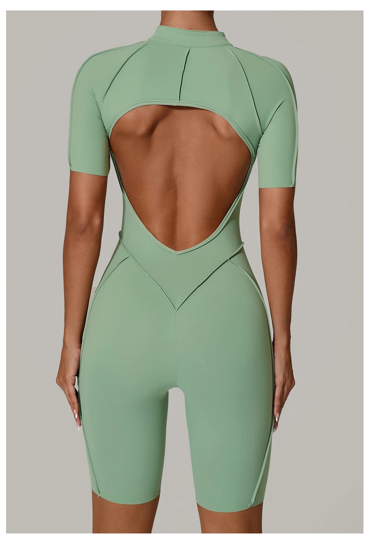 Summer Zipper Workout Jumpsuit Sports Overalls Women Running Fitness Short Sleeve Yoga Bodysuit