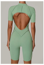 Summer Zipper Workout Jumpsuit Sports Overalls Women Running Fitness Short Sleeve Yoga Bodysuit