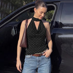 FDYOUI Women's Chic Polka Dot Tanks Top 2026 Summer Off Shoulder Lace Patchwork Corset Bandage Backless Crop Tops Streetwear