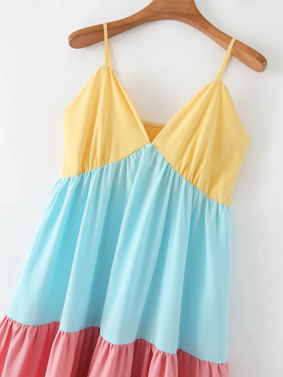 Foridol Multicolor Patchwork V Neck Sundress Smocked Strap Sleeveless A-line Female Midi Casual Summer Women Vestidos 2025