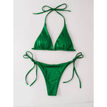 Sexy 13 Colors Halter Satin Brazilian Bikini Women Swimwear Female Swimsuit Two-pieces Bikini set Bather Bathing Suit Swim V4966