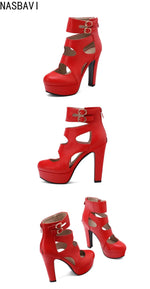 Trendy Hot Sale Summer Fashion Peep Toe Platform High Heels Roman Ankle Sandals Woman's Hollow Out Party Sandals Plus Size 34-50