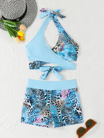 Sexy High Waist Bikini Shorts 2026 Women Swimsuit Blue Halter Swimwear Female Bikinis Set Print Bathing Suits Brazilian Biquini