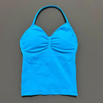 HISTELLO GYM Longline Strappy Top Women Seamless Yoga Clothing With Removable Pads V Neck Open Back Bra Workout Sports Halter