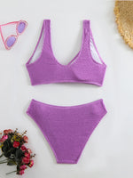 2026 Summer New Women's 2 Piece Swimsuit Solid Color High Waist Bikini Set V-neck Backless Beach Vacation Bathing Suit Swimwear