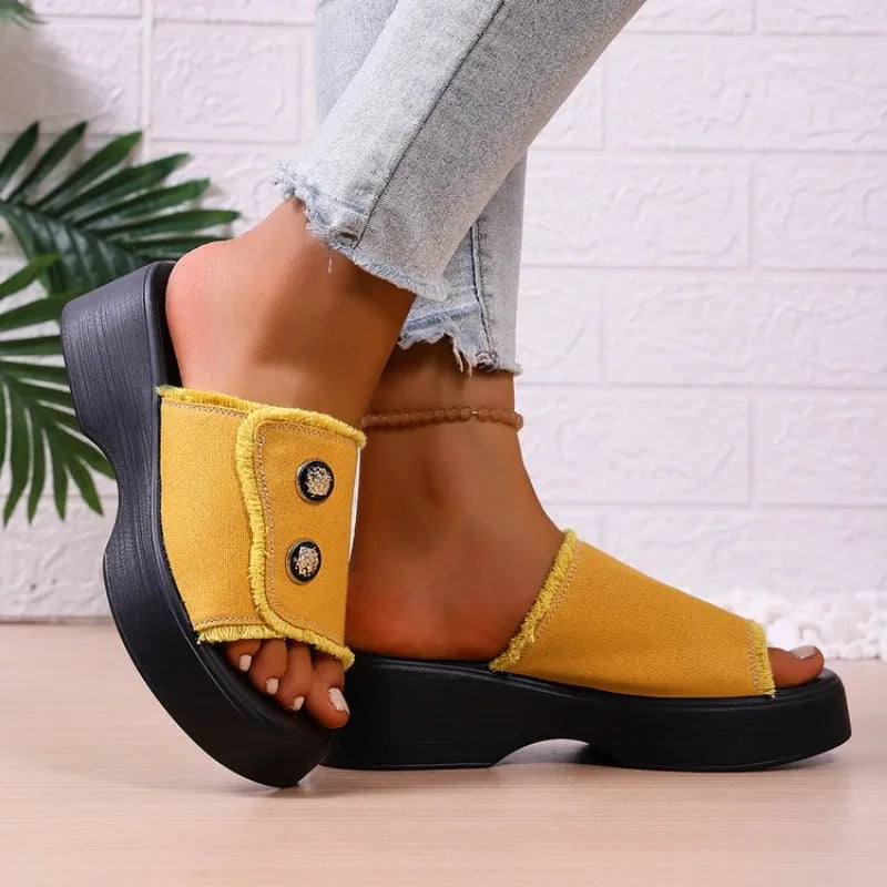 Leopard Print Women's Shoes Wedge Slippers Square Toe 2026 Summer New Fashion Platform Outdoor Beach Slippers Sandalias De Mujer
