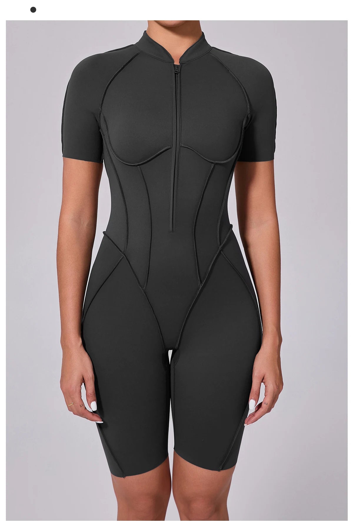 Summer Zipper Workout Jumpsuit Sports Overalls Women Running Fitness Short Sleeve Yoga Bodysuit
