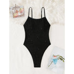 New Wrinkled Crinkled Glitter Sparkling One Piece Swimsuit Women Swimwear Female High Cut Padded Bather Bathing Suit Swim V6407