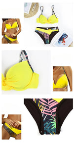 4 Colors Sexy Bikini Women Push Up Swimwear Swimsuit Leaf Print Patchwork Bikinis Set Bathing Suit Beach Bikini Female Biquinis