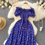 2025 Summer French Vintage Floral Dress Fashion Elegant High-Waisted Drawstring Vestidos Printed Fresh And Sweet Long Dresses
