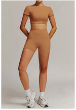 Women 2PCS Yoga Suit Sports Gym Set Tracksuit Workout Long Sleeve Shirt Fitness Flared leggings Short sleeve shorts running suit