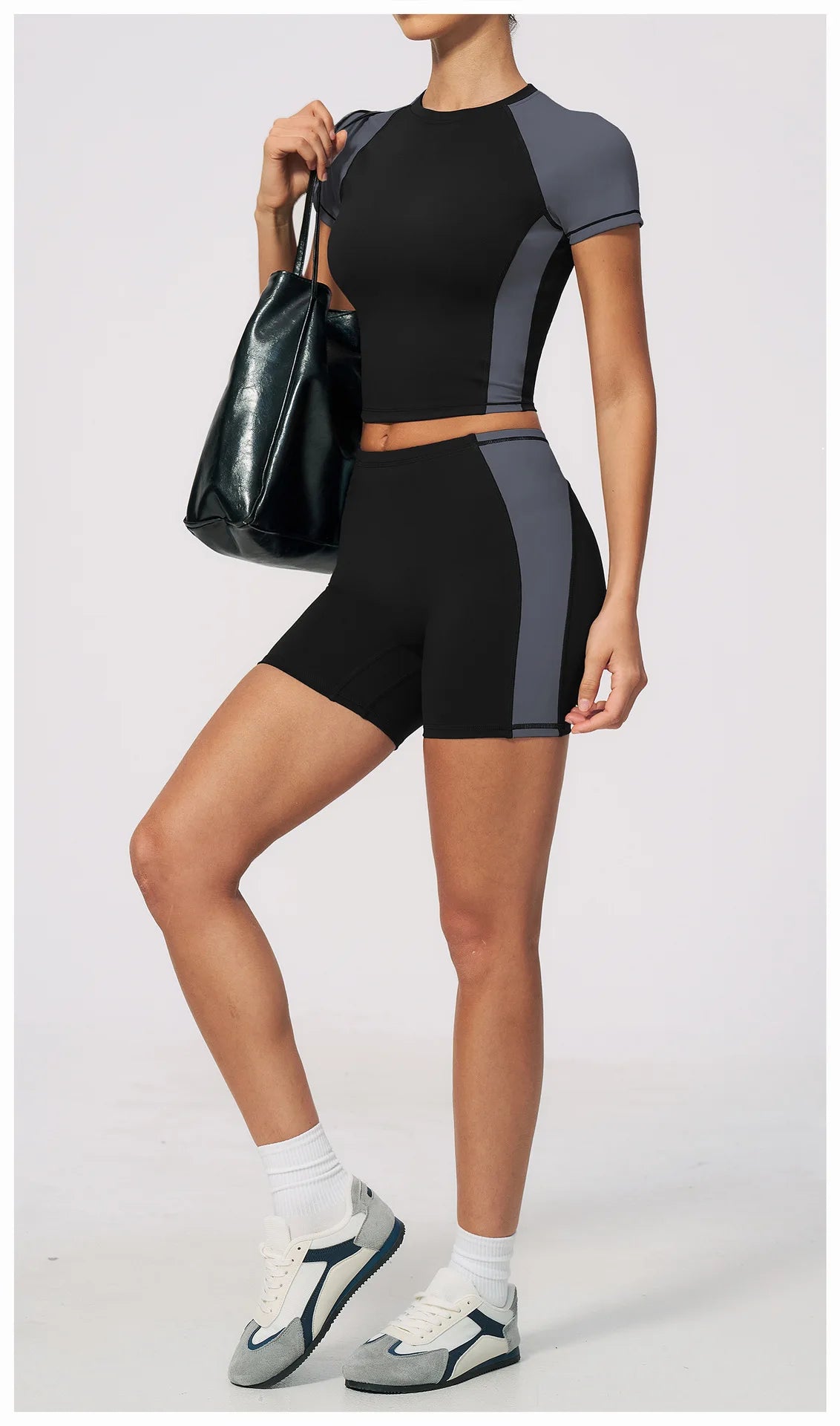Summer New Yoga Sets Women Breathable Contrasting Color Short Sleeve Slim Sports T Shirts Training Running Shorts Fitness Suit